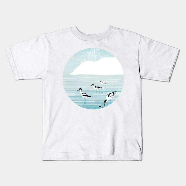 Avocets Kids T-Shirt by KatherineBlowerDesigns